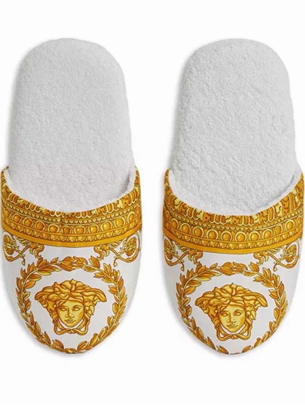 Versace White & Gold Medusa Barocco Slip-On Slippers